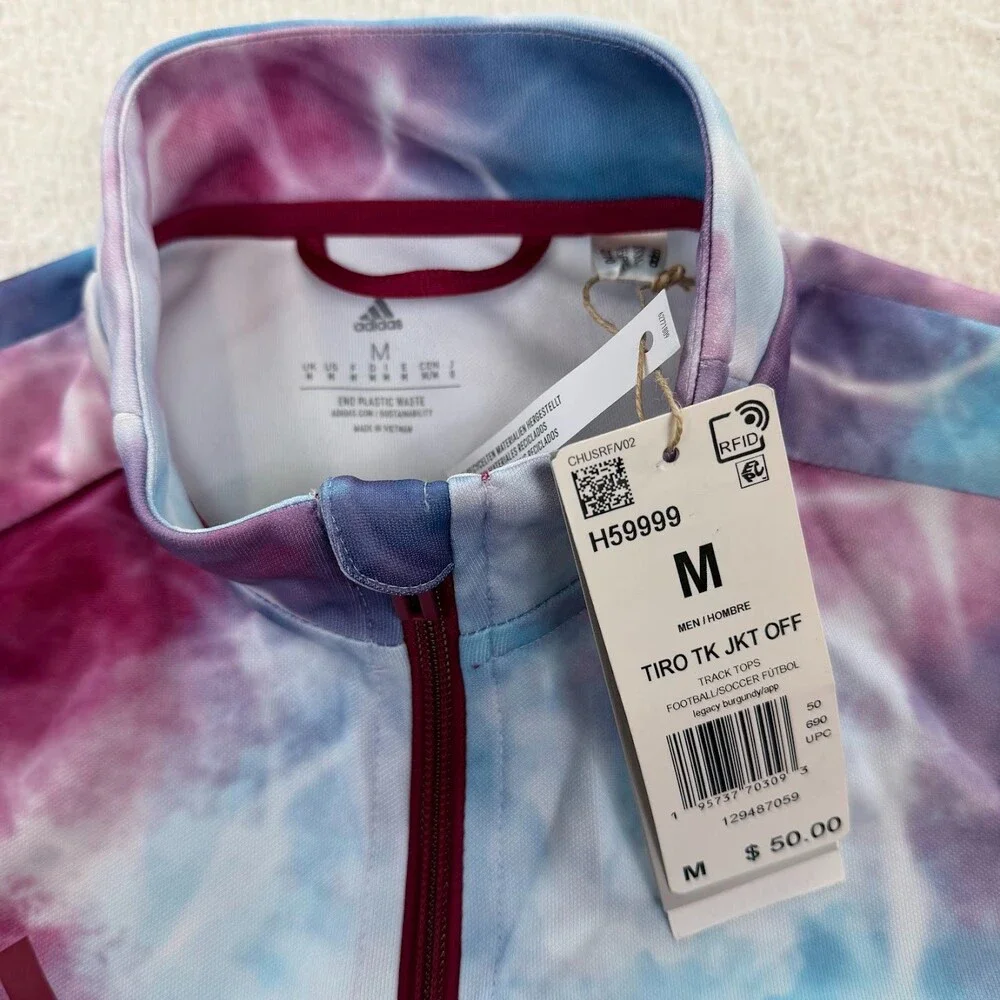NWT adidas Men's Tiro Track Jacket Maroon Marble Tie Dye Three Stripe Size M - Picture 4 of 7